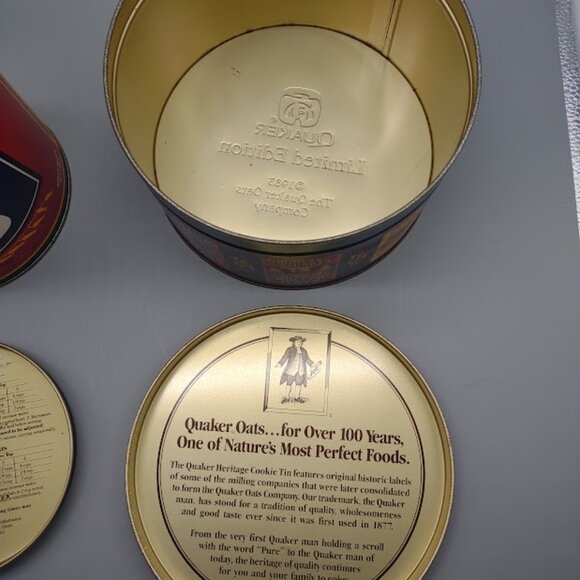 Vintage 1980s 90s Lot of 2 Quaker Oats Metal Tin Cans, 1983, 1990 - Picture 6 of 17
